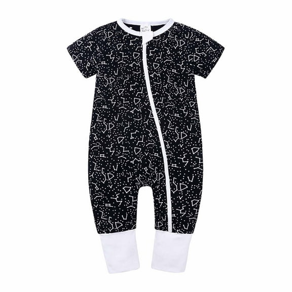 Reduce!Herrnalise Baby Boys Girls Clothes Newborn Toddler Summer Bodysuit Short Sleeve Printed Romper Zipper One-piece Jumpsuit Black