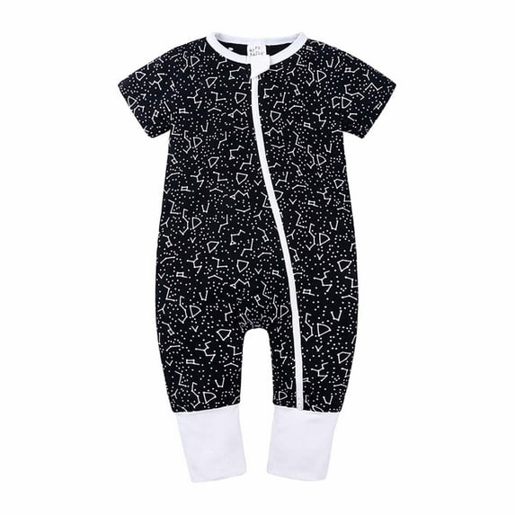 Reduce!Herrnalise Baby Boys Girls Clothes Newborn Toddler Summer Bodysuit Short Sleeve Printed Romper Zipper One-piece Jumpsuit Black
