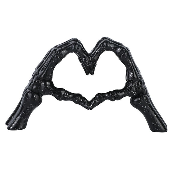 Reduce!Herrnalise Halloween Desk Statues, Black Halloween Skeleton Hand Gesture Decoration, Halloween Heart Shape Skull Hand Modern Art Sculpture for Home Shelf Decor Table Centerpiece
