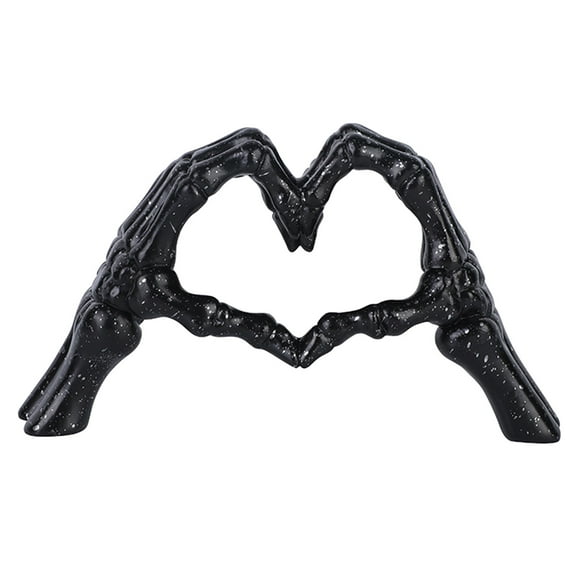 Reduce!Herrnalise Halloween Desk Statues, Black Halloween Skeleton Hand Gesture Decoration, Halloween Heart Shape Skull Hand Modern Art Sculpture for Home Shelf Decor Table Centerpiece