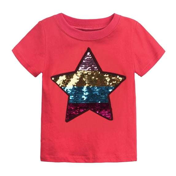 Reduce!Herrnalise Toddler Boys Girls Flip Sequin Top Baby Clothes Fashion Cotton Funny Discoloration Flip Star Sequins Pattern Top T-shirt Red