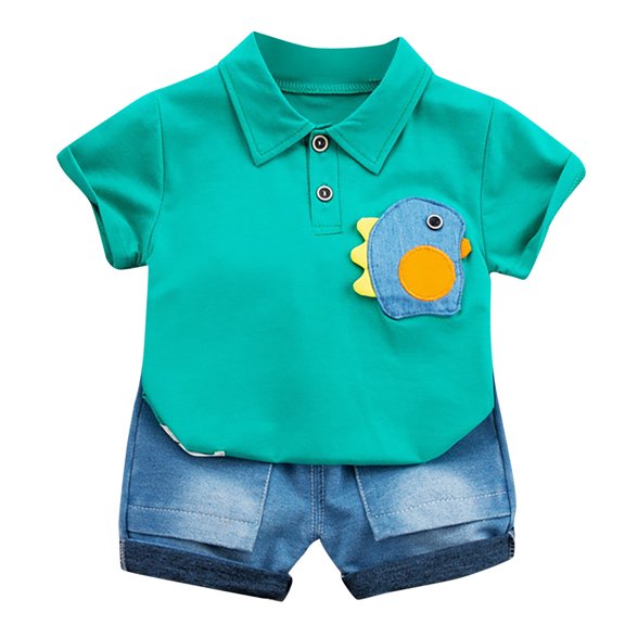 Reduce!Herrnalise Toddler Boys Summer Dinosaur Outfits Kids Baby Casual Short Sleeve Shorts Clothes Set Green