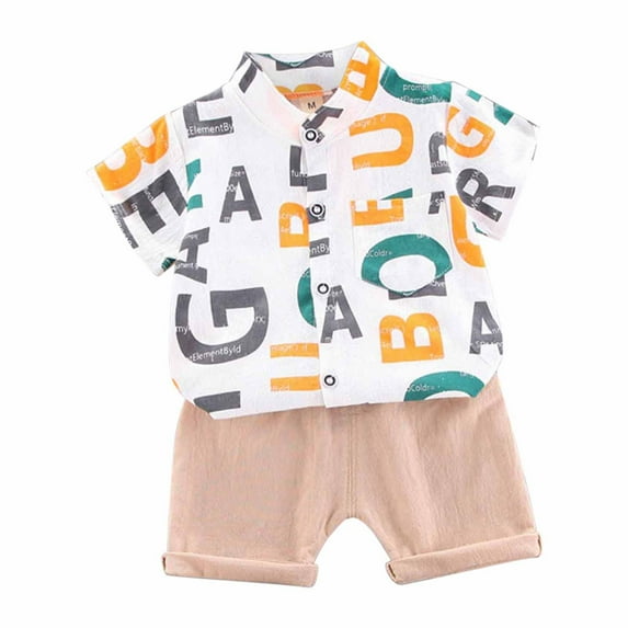 Reduce!Herrnalise Toddler Boys Summer Outfits Kids Baby Casual Letter Print Short Sleeve Shorts Clothes Set White