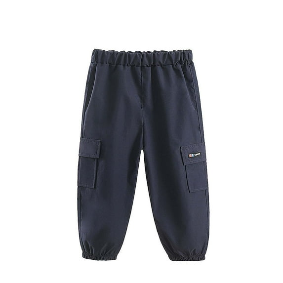 Reduce!Holloyiver Toddler Boys Girls Cargo Pants Casual Trousers Baby Clothes Fashion Solid Color Length Pants Elastic Cuffs Pants Dark Blue