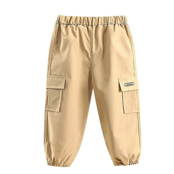 Reduce!Holloyiver Toddler Boys Girls Cargo Pants Casual Trousers Baby Clothes Fashion Solid Color Length Pants Elastic Cuffs Pants Khaki