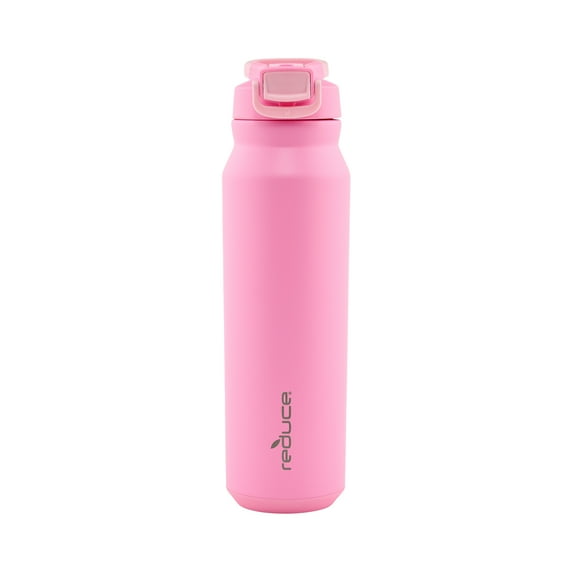 Reduce Hydrate Pro 32 Ounce Water Bottle - Hidden Straw Flip Top Lid. Stainless Steel - Peony