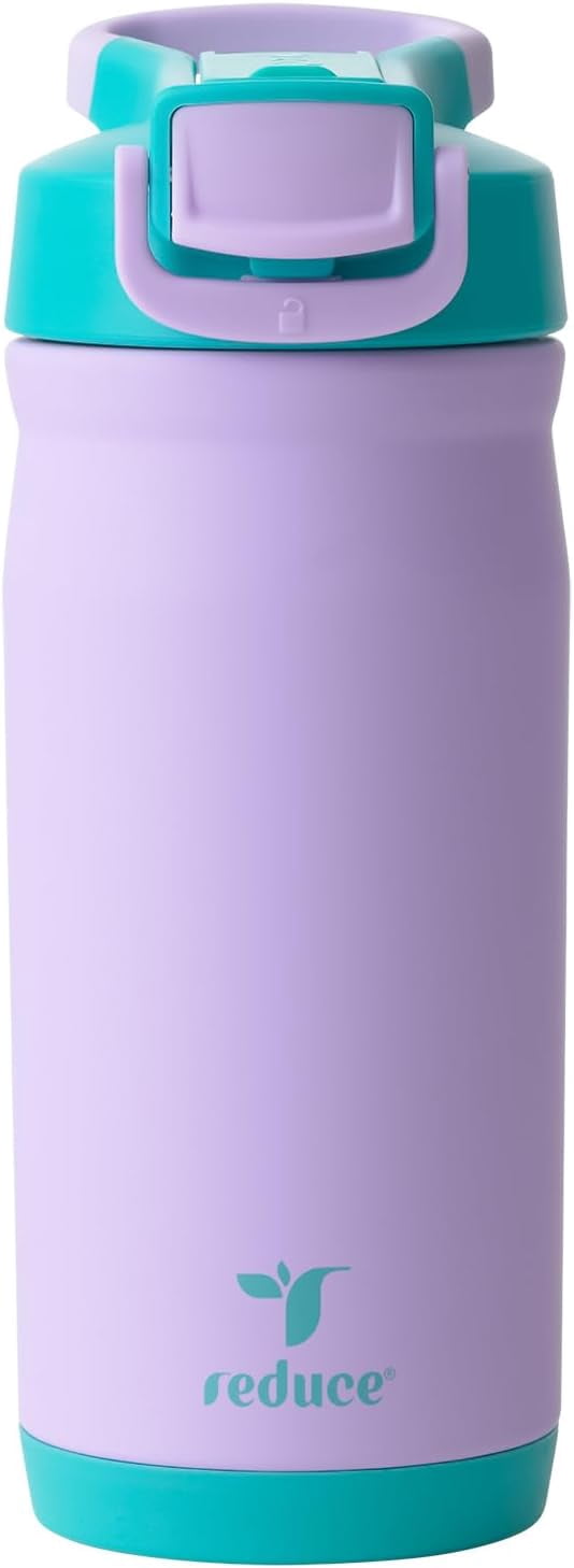 Reduce Hydrate Pro Kids 14oz Stainless Steel Insulated Water Bottle w/Straw – Spill Proof Tumbler for Kids – 30 Hour Cold Retention – Dishwasher Safe Leak-Proof Design - Mermaid Purple