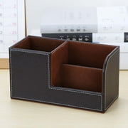 Reduce!Leutsin PU Leather Office Desk Pen Pencil Holder Multi-functional Desktop Organizer Storage Box Business Card Pen Pencil Mobile Phone Remote Control Stationery Holder Home Table Top Organizer