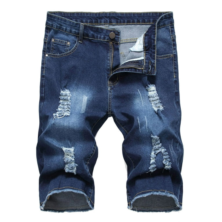 Black denim shorts ripped mens hot sale