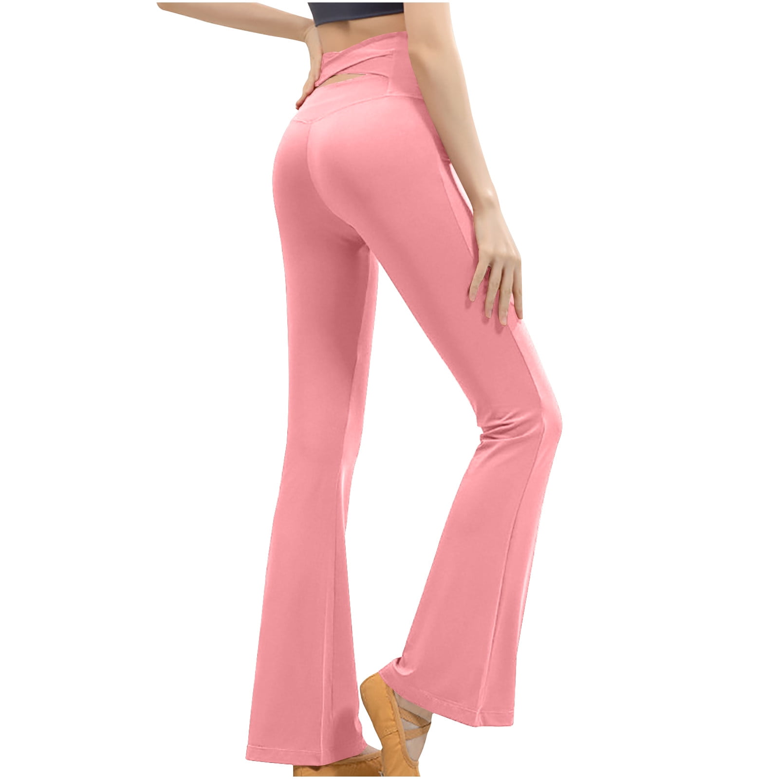 Ovticza Flare Leggings, Low Rise Bootcut Wide Leg Foldover Yoga Pants  Lounge Y2k Bell Bottom Leggings for Women Pink S