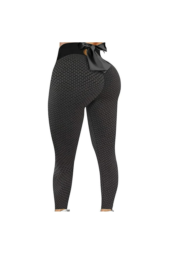 Reduce Price Hfyihgf Women's High Waist Yoga Pants Bow Tie Back Scrunched Booty Leggings Workout Running Butt Enhance Textured Tights(Black,XL)