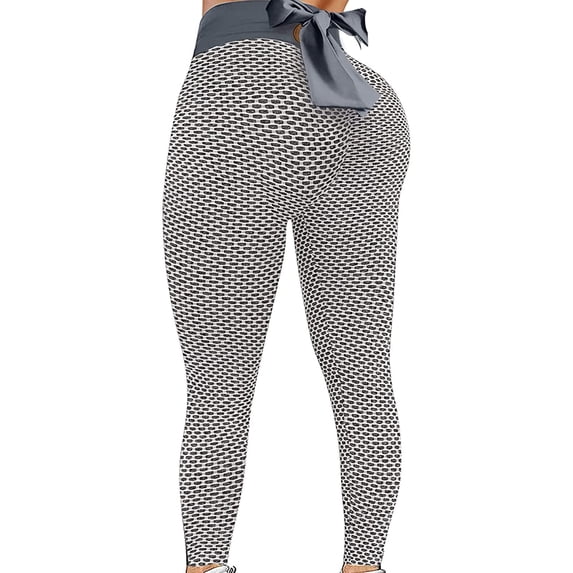 Reduce Price Hfyihgf Women's High Waist Yoga Pants Bow Tie Back Scrunched Booty Leggings Workout Running Butt Enhance Textured Tights(Gray,L)