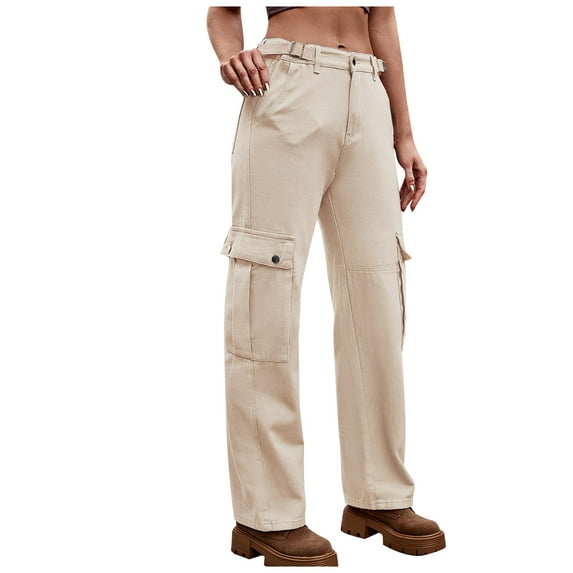 RYRJJ Cargo Pants Women High Waist Baggy Cargo Jeans with Multi Pocket Baggy Jogger Y2K Pants Fashion Streetwear Jeans(Khaki,XL)