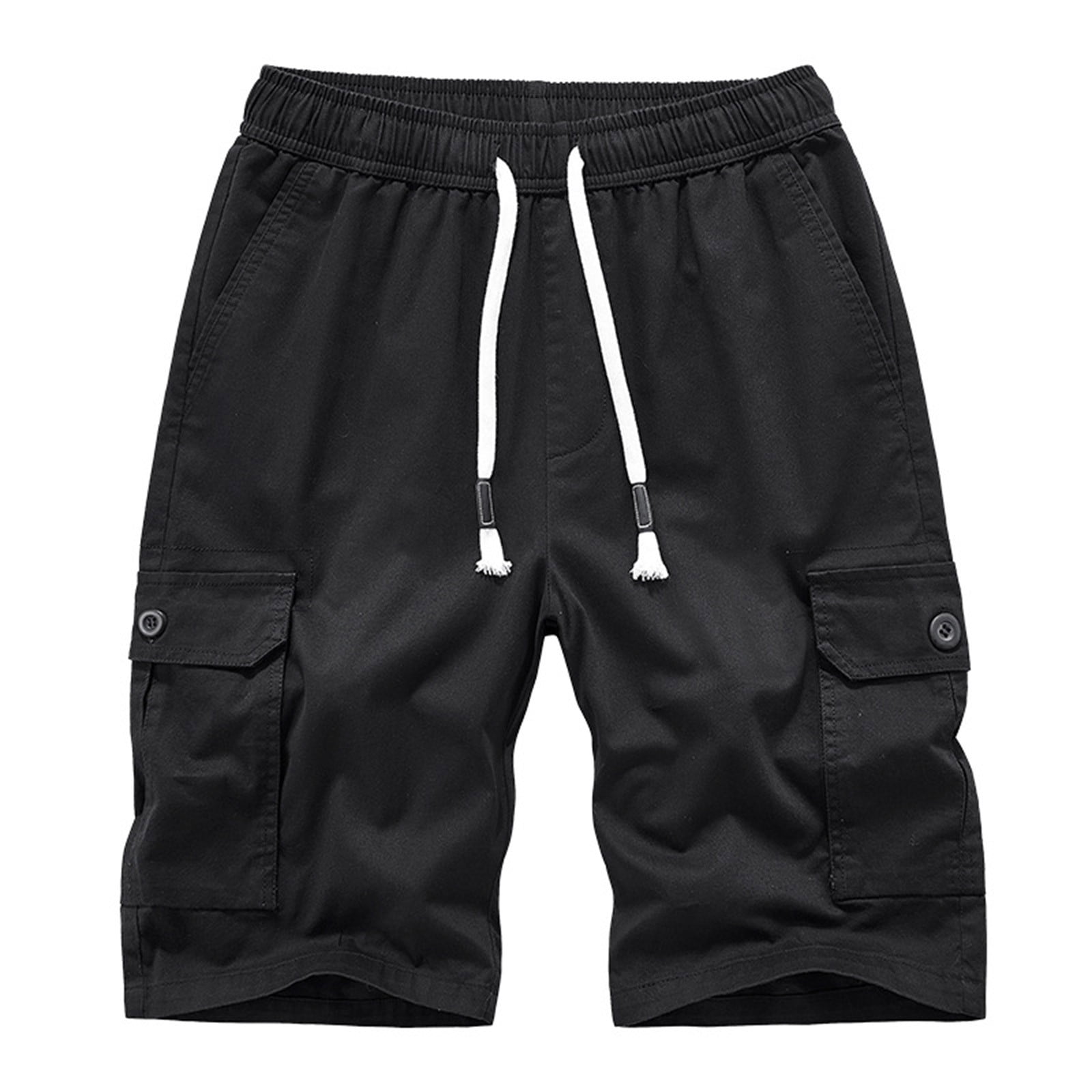 Reduce Price RYRJJ Men s Cargo Shorts Elastic Waist Drawstring Cotton Summer Casual Outdoor Lightweight Multi Pocket Work Short Pants Black 4XL