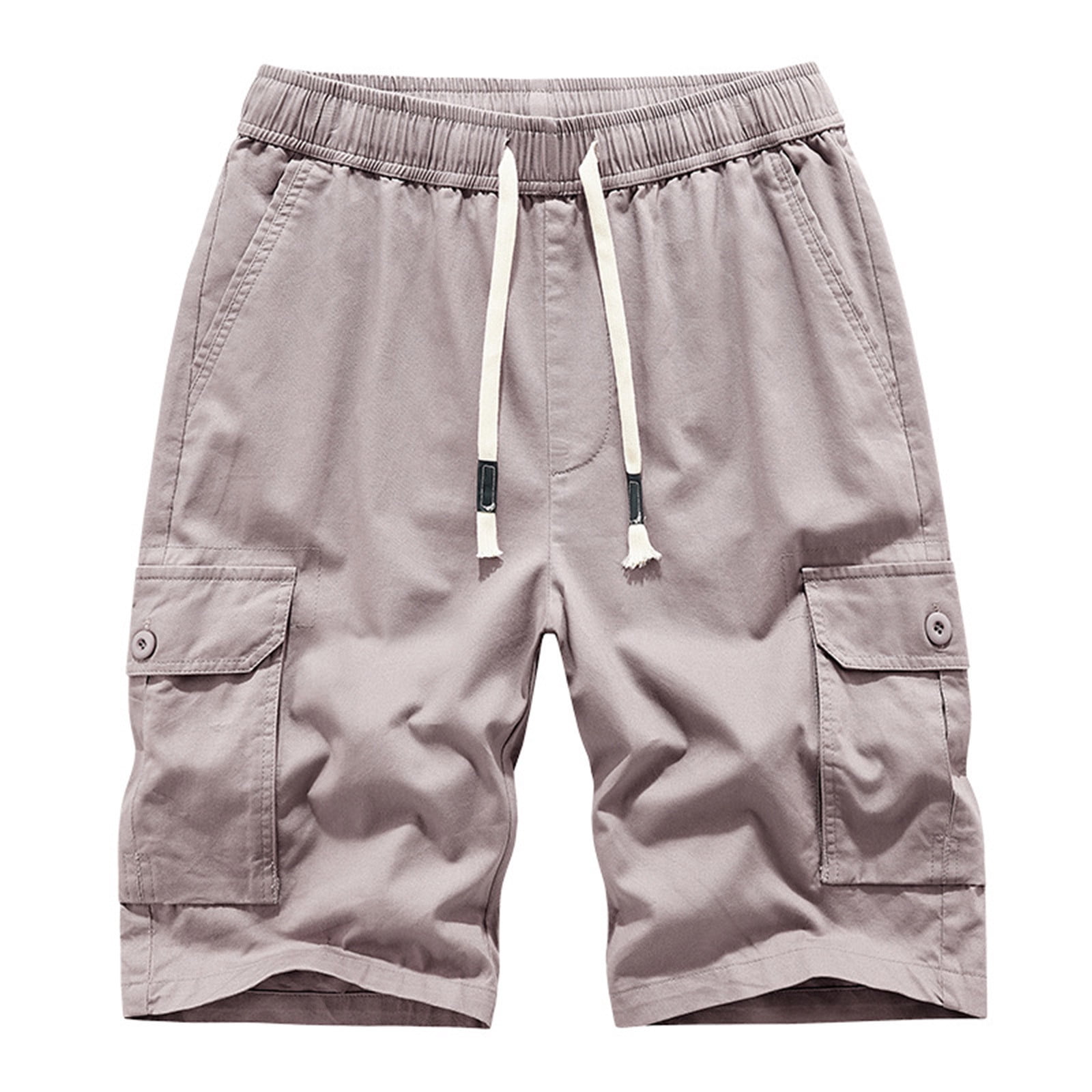 Men Fashion Drawstring Solid Color Cotton Losse Mid Rise Casual Cargo Shorts