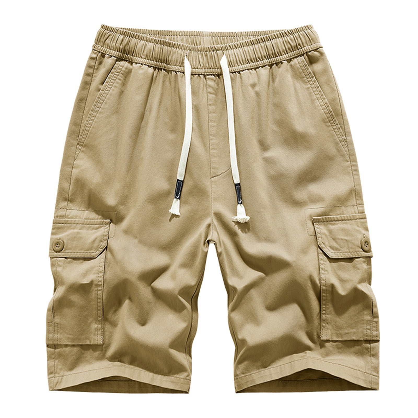 Reduce Price RYRJJ Men's Cargo Shorts Elastic Waist Drawstring Cotton  Summer Casual Outdoor Lightweight Multi-Pocket Work Short Pants(Khaki,4XL)  