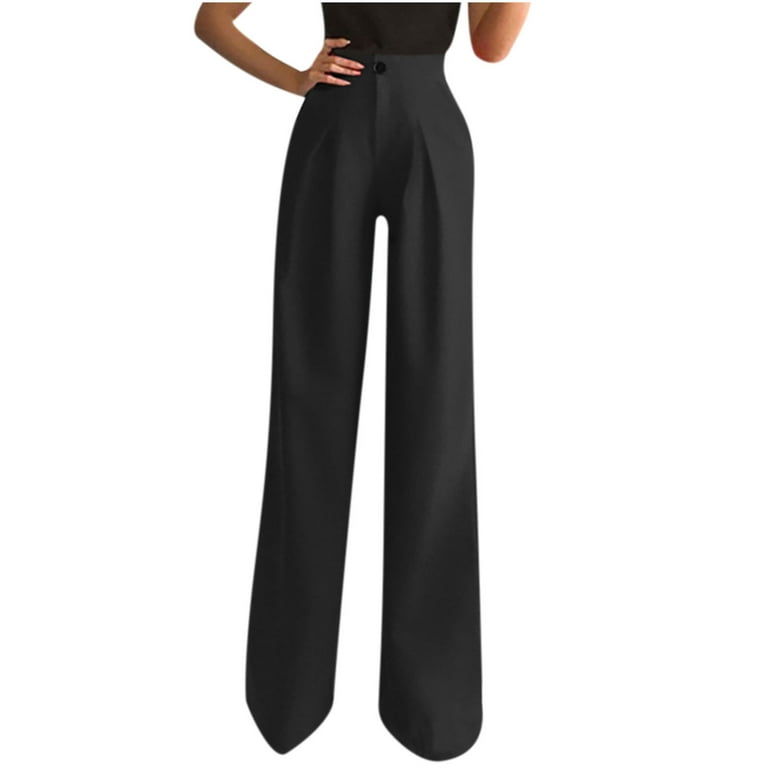Reduce Price RYRJJ Women's Elegant Dress Pants Office Casual Wide Leg High  Waisted Button Down Straight Long Trousers Work Pants(Black,S) 