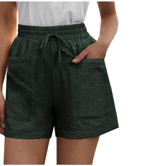 RYRJJ Womens Lightweight Shorts Casual Baggy Trendy Short Pants Summer Elastic Waist Drawstring Comfy Linen Beach Shorts(Army Green,XL)
