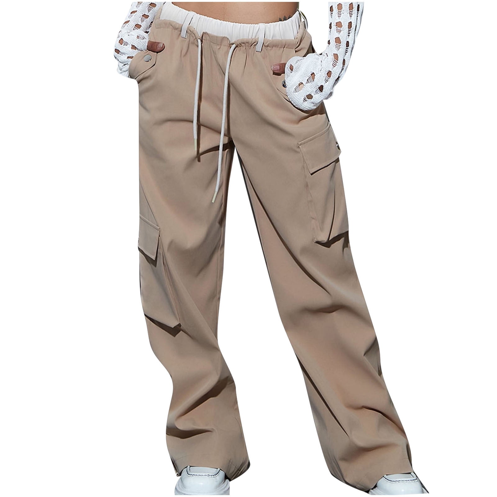 Reduce Price RYRJJ Womens Parachute Pants Drawstring Elastic Low Waist  Sweatpants Loose Hip-Hop Baggy Y2K Cargo Pants Trousers with  Pockets(Brown,XL) 