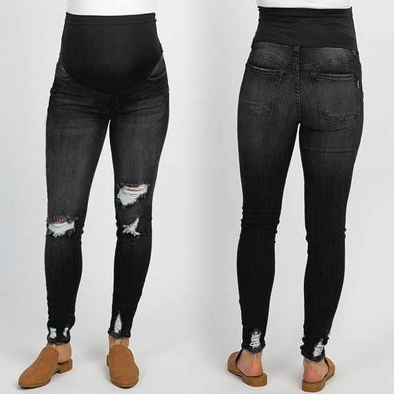YODETEY Maternity Support Denim Jeans - Women Color Hole High Flares Fashion Pants Trouser Straight Leg Women's Jeans