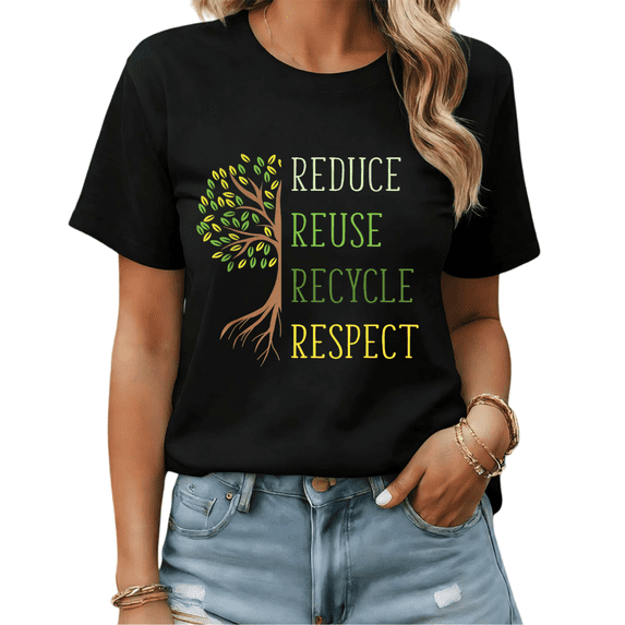 Reduce Reuse Recycle Respect Tree Graphic Tees Womans Tshirt Shirts White/Black S-5XL Tops