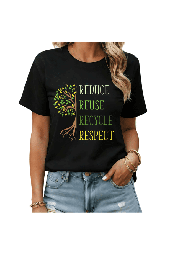 Reduce Reuse Recycle Respect Tree Graphic Tees Womans Tshirt Shirts White/Black S-5XL Tops