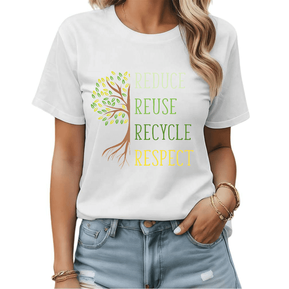 Reduce Reuse Recycle Respect Tree Graphic Tees Womans Tshirt Shirts White/Black S-5XL Tops