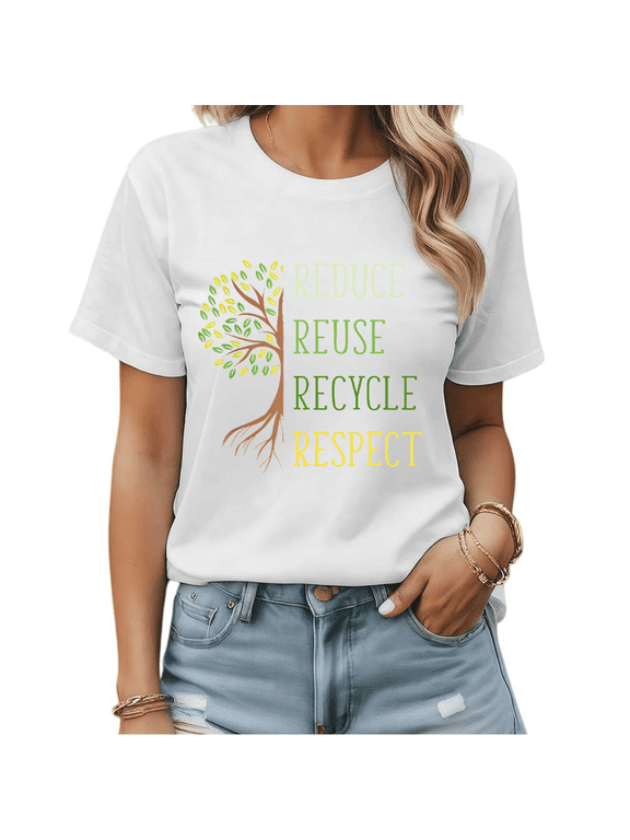 Reduce Reuse Recycle Respect Tree Graphic Tees Womans Tshirt Shirts White/Black S-5XL Tops