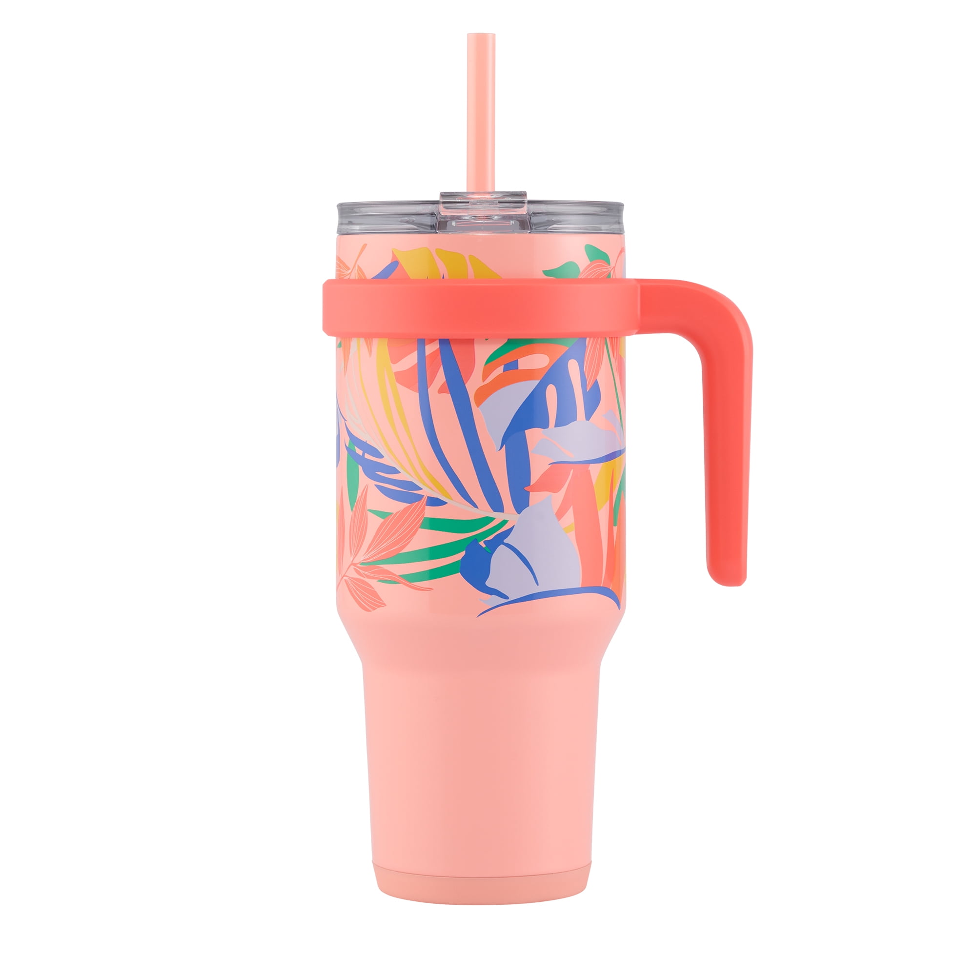 Reduce Slim Cold1 Tumbler - Straw, Lid & Handle. Insulated Stainless Steel 40oz, Peachy Tropics