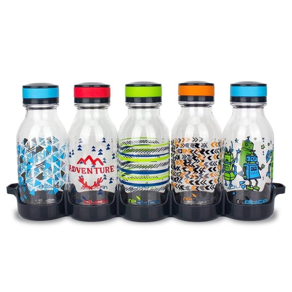 Reduce WaterWeek Refillable Kids Water Bottles, 14 oz - Includes 5 WaterWeek Leak Proof Tritan Reusable Water Bottles - Includes Fridge Tray For Your Reduce Water Bottles - Adventure