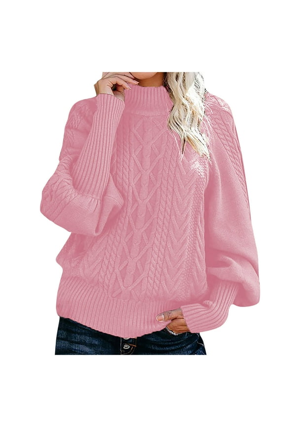 "Trendy 2022!" Olyvenn Knit Pullover Crewneck Sweater Coat Womens Tops Plus Size Loose Casual Women Solid Long Sleeve Thick Pink XXL