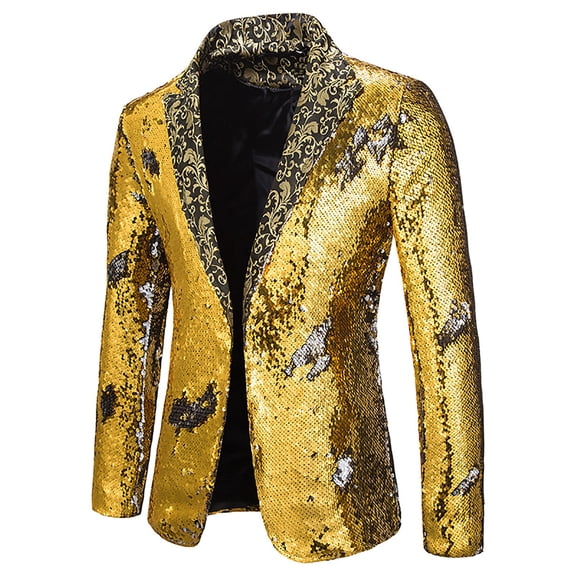 HWRETIE Men's Winter Fashion Personality Sequins Casual Suit Jacket,Shiny Party Coat Trendy Stylish Outerwear