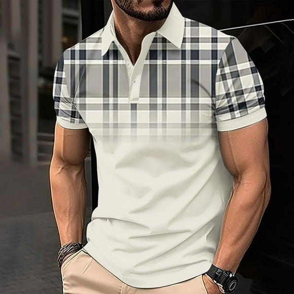 Reduced Price, Mens Fashion Tops, Men's Lapel Top-Shirt, Casual Short Sleeved, Printed, Comfortable, Everyday Wear, Versatile Top, Lightweight, Breathable Fabric, Mens Tops | White L, AKMABP