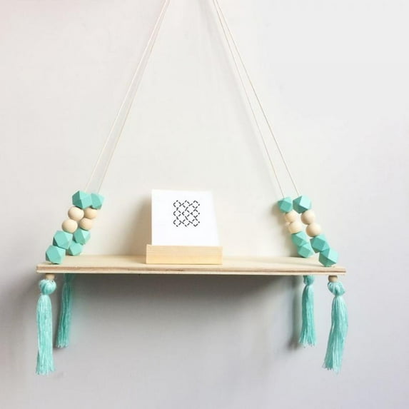Reduced Price!Style Wooden Bead Tassels Storage Rack Wall Rope Hanging Shelf for Decor of Bedroom, Living Room, Kitchen, Office