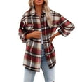 thumbnail image 1 of Reduced Price Womens Clothing ! BVnarty Jacket for Women Lapel Trendy Blazer Long Sleeve Plaid Puffer Shacket Trench Tartan Coats Lounge Boyfriend Open Front Button Down Loose Outerwear Red L, 1 of 7