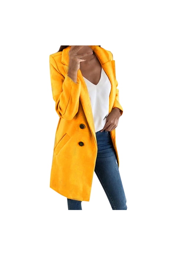 Jacket for Women Solid Color Office Buttons Jacket Coat Outerwear Comfy Lounge Casual Lapel Long Sleeve Shacket Jacket Fall Fashion Yellow M