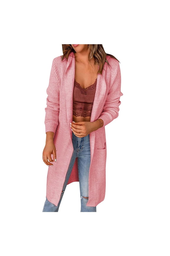 Shacket Jacket Women Solid Color Lapel Long Sleeve Winter Coats Open Front Long Cardigans Fall Fashion Women Tops Sueras Mujer Pink L