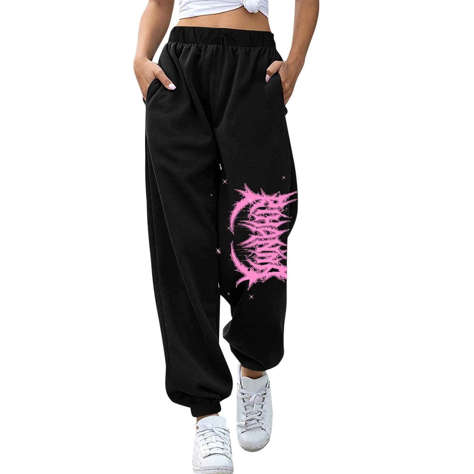 Deals of the Week ! BVnarty Sweat Pants for Women Comfy Lounge Casual  Fashion Fall Winter Long Trousers Letter Print High Waist Workout Sports Fit  Jogger Pocket Pink XL 