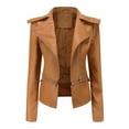 thumbnail image 1 of Reduced Price Womens Clothing BVnarty Women's Jacket Coat Solid Color Plus Size Shacket Jacket Casual Lapel Long Sleeve Zipper Leather Motor Jacket Cropped Tops Winter Fashion Top Lightweight Gold M, 1 of 5