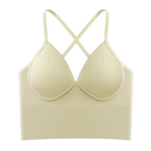 YODETEY Double-Strap Convertible Sports Bra - Women's Ruched Sports Bras Padded Workout Tops Medium Support Crop Tops Wireless High-Support Yoga Sports Bra