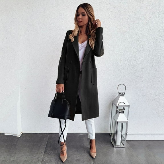 LoyisViDion Coat Women'S Pocket Solid Button Lapel Cardigan Long Sleeve Coat Black XL
