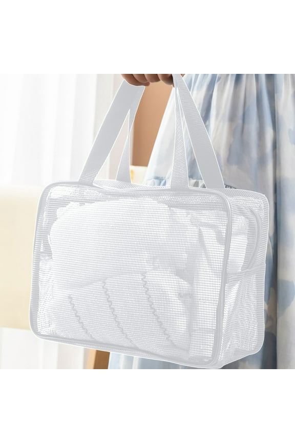 Reduced PricePortable Mesh Wash Bag, Storage Organiser, Hand Carry, Polyester Mesh, Beach Bag, for Travel, Toy Storage, Tote Style, Vsgery,1*Polyester toiletry bag|Nylon,Spandex,White