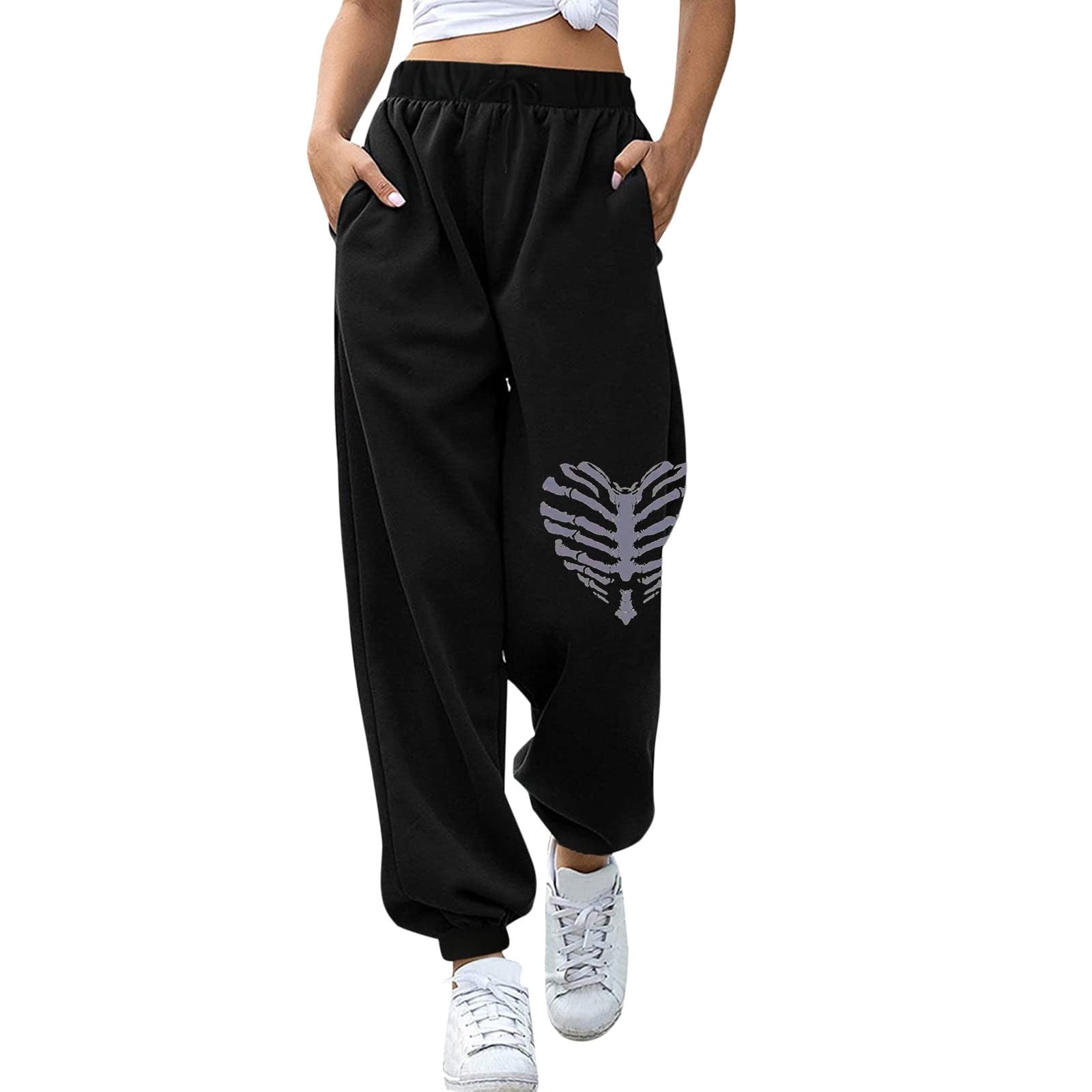 Reduced RQYYD Women's Sweatpants with Pocket, Women Active Baggy Sweatpants  Workout Loose Fit Joggers Dragon Skeleton Elk Print Comfy Running Pants  (Black,3XL) 