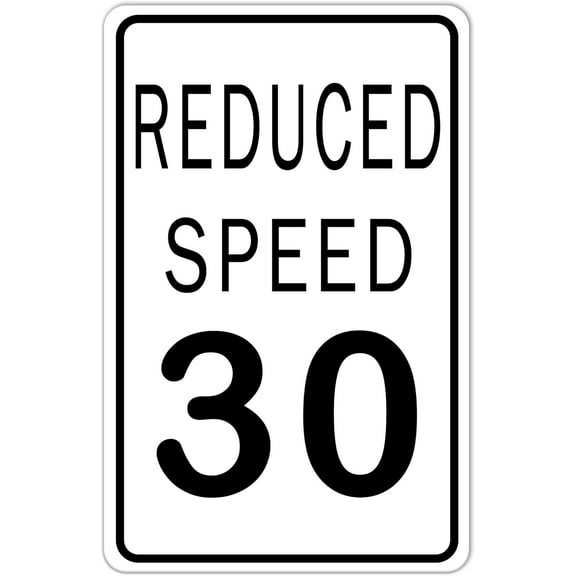 Reduced Speed 30 Road Outdoor Road Crossing Metal Sign - for School Building Community Intersection Speed Limit Section 8 X 12 Inch