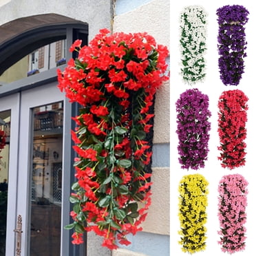 Yoloke Artificial Silk Hanging Flowers Plants Basket for Summer Outdoor ...