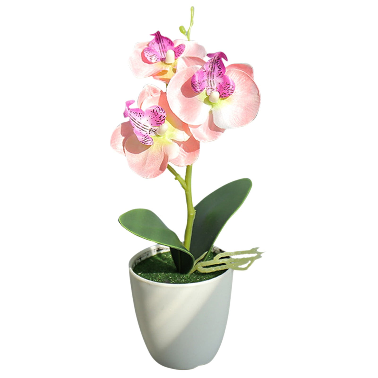 Artificial White Orchid Plant In Vase - Real Touch Fake Flowers, 18 Inch Tall, For Table Centerpiece Decor