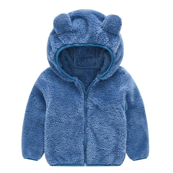 YYDGH Baby Girls Bear Ears Sherpa Fleece Long Sleeve Jacket Little Boys Girls Hooded Zipper Sweatshirt Outwear Coat Tops(Blue,12-18 Months)