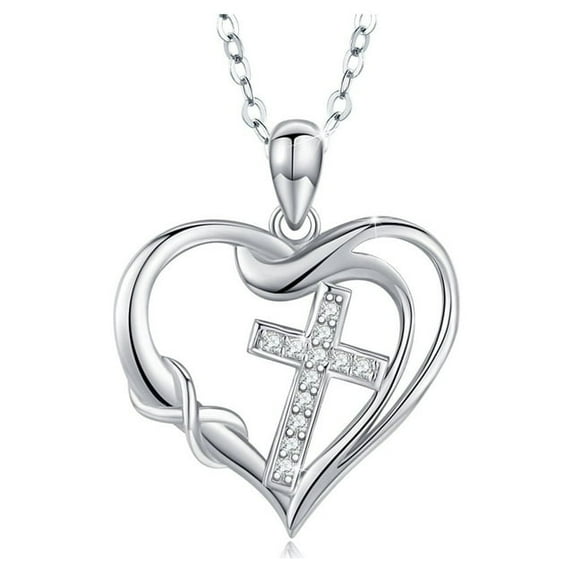 Reduced priceCross Necklace Love Heart Infinity Pendant Necklace 925 Sterling Silver Delicate Chain 18 Inch Jewelry Christmas Gift for Women Girlfriend Valentine's Day Mother Graduation Gift