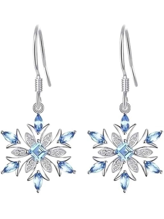 Reduced priceSnowflake/Christmas Tree Dangle Earrings G23 Pure Titanium Ear Hook For Sensitive Ears Fashion Lightblue Crystal Winter Party Whitegold Plated