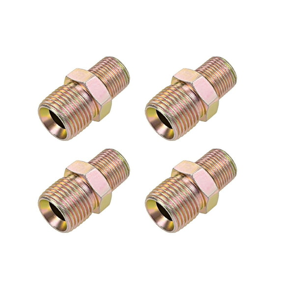 Reducing Pipe Fitting - Reducer Hex Nipple - 3/8 X 1/2 BSP Male Connector Zinc Finish Plating 4 Pcs